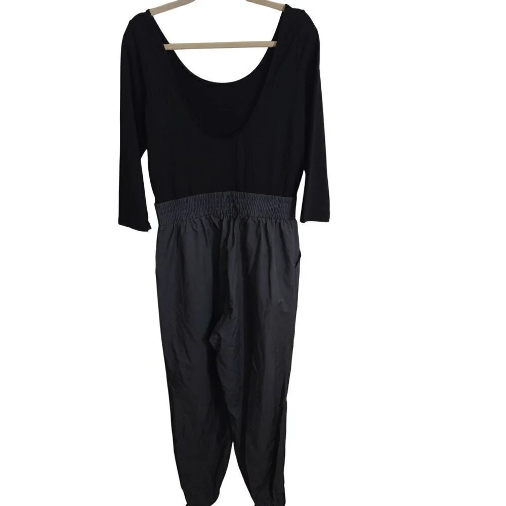 Venus Black Gray Mixed Media Scoop Neck Jumpsuit Size L
